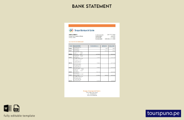 listo para imprimir plantilla de Excel de extracto bancario de Guinea Banque Isl